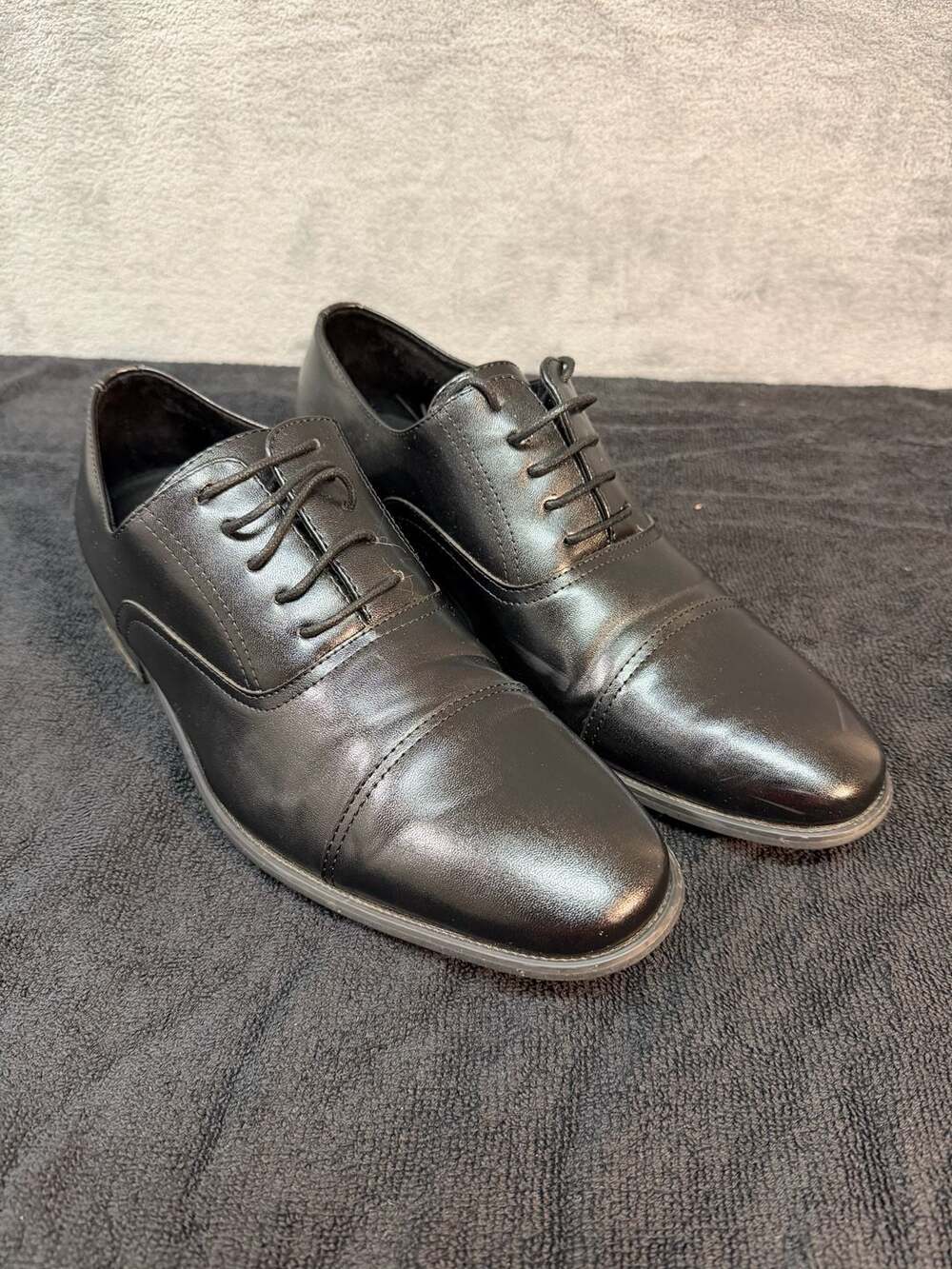 Mens 10.5 Ferro Aldo Black Cap Toe Oxford Dress Shoes